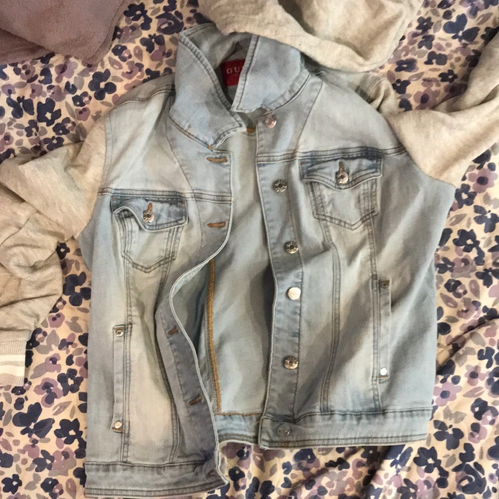 GUESS jean sweater jacket with detachable hood